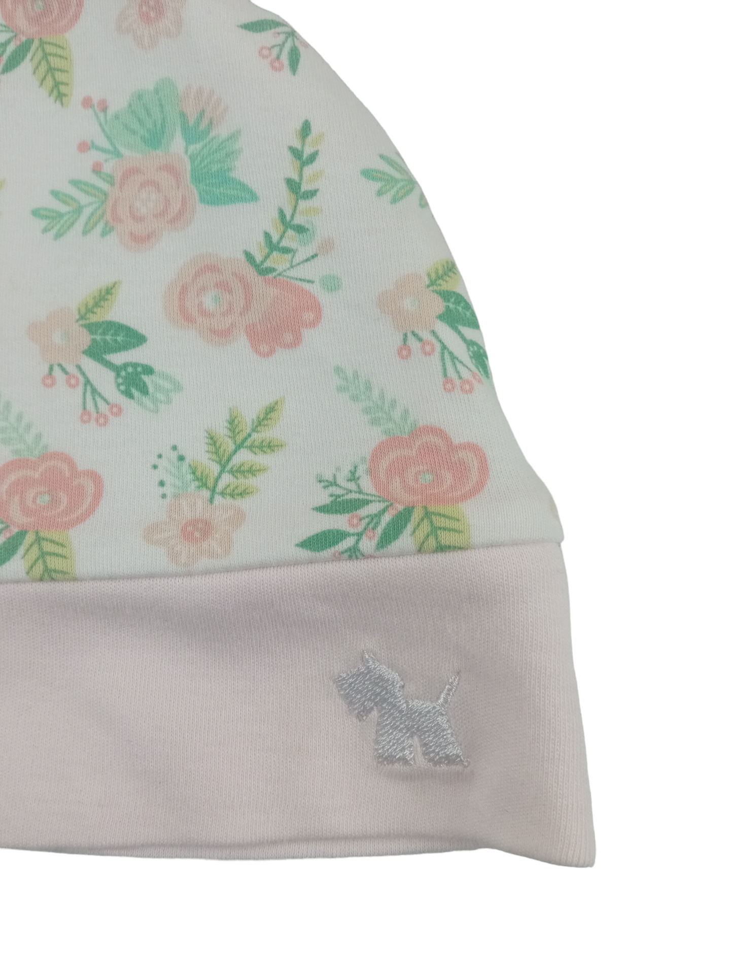 Gorro diseño flores / 0-3 meses