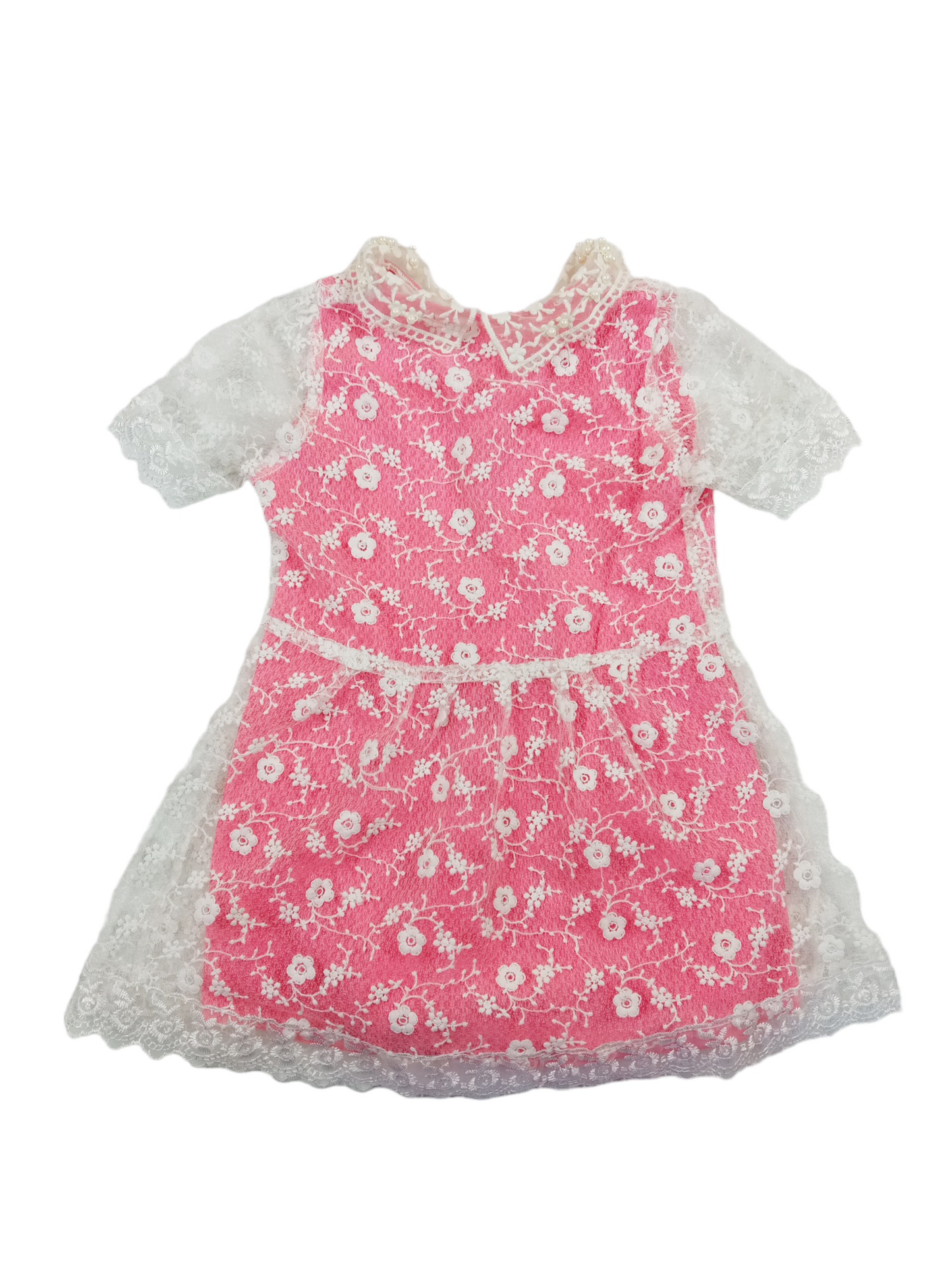 Vestido rosado flores bordadas / Talla 4
