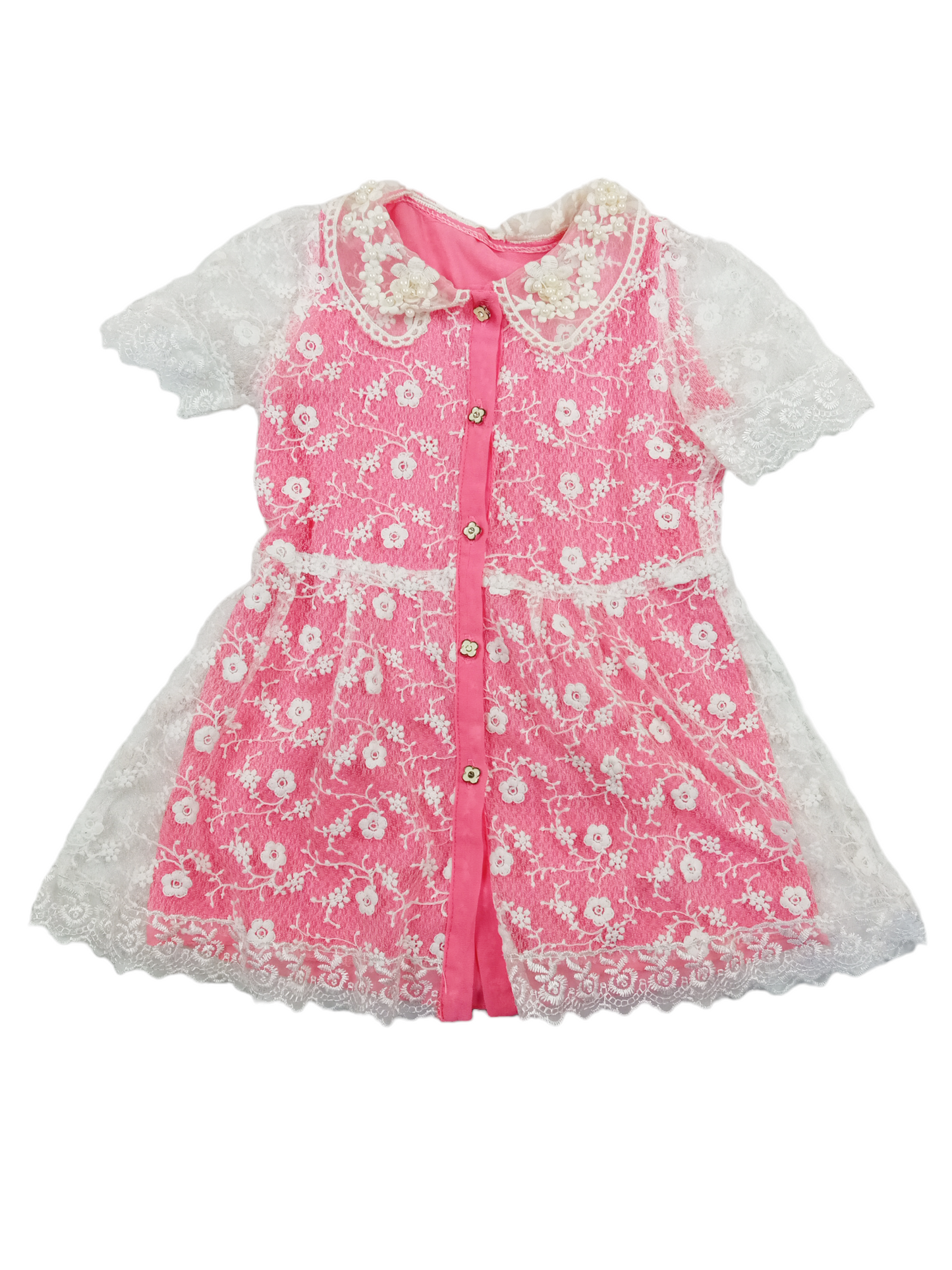 Vestido rosado flores bordadas / Talla 4