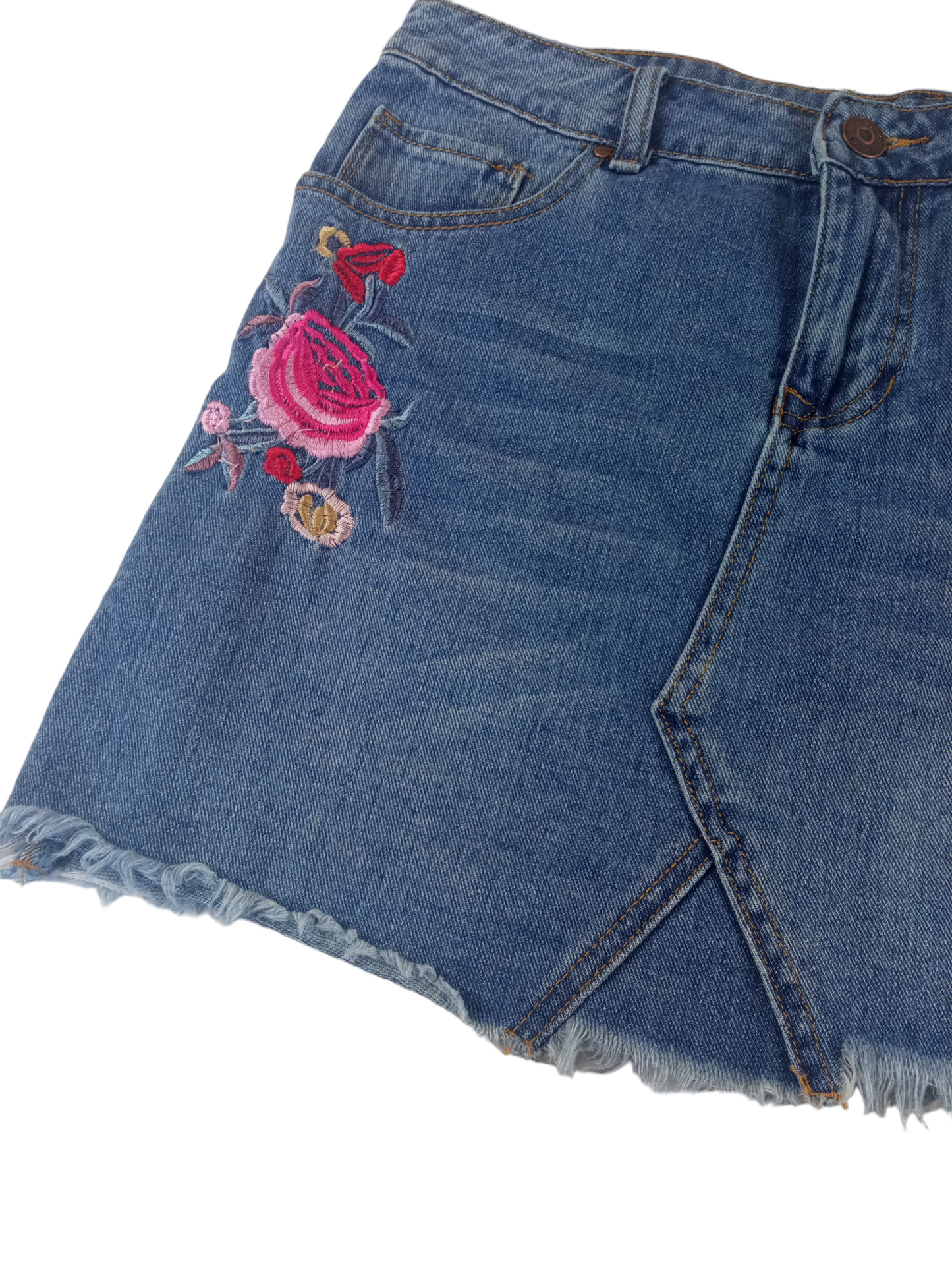 Falda de mezclilla con flores bordadas / Talla S
