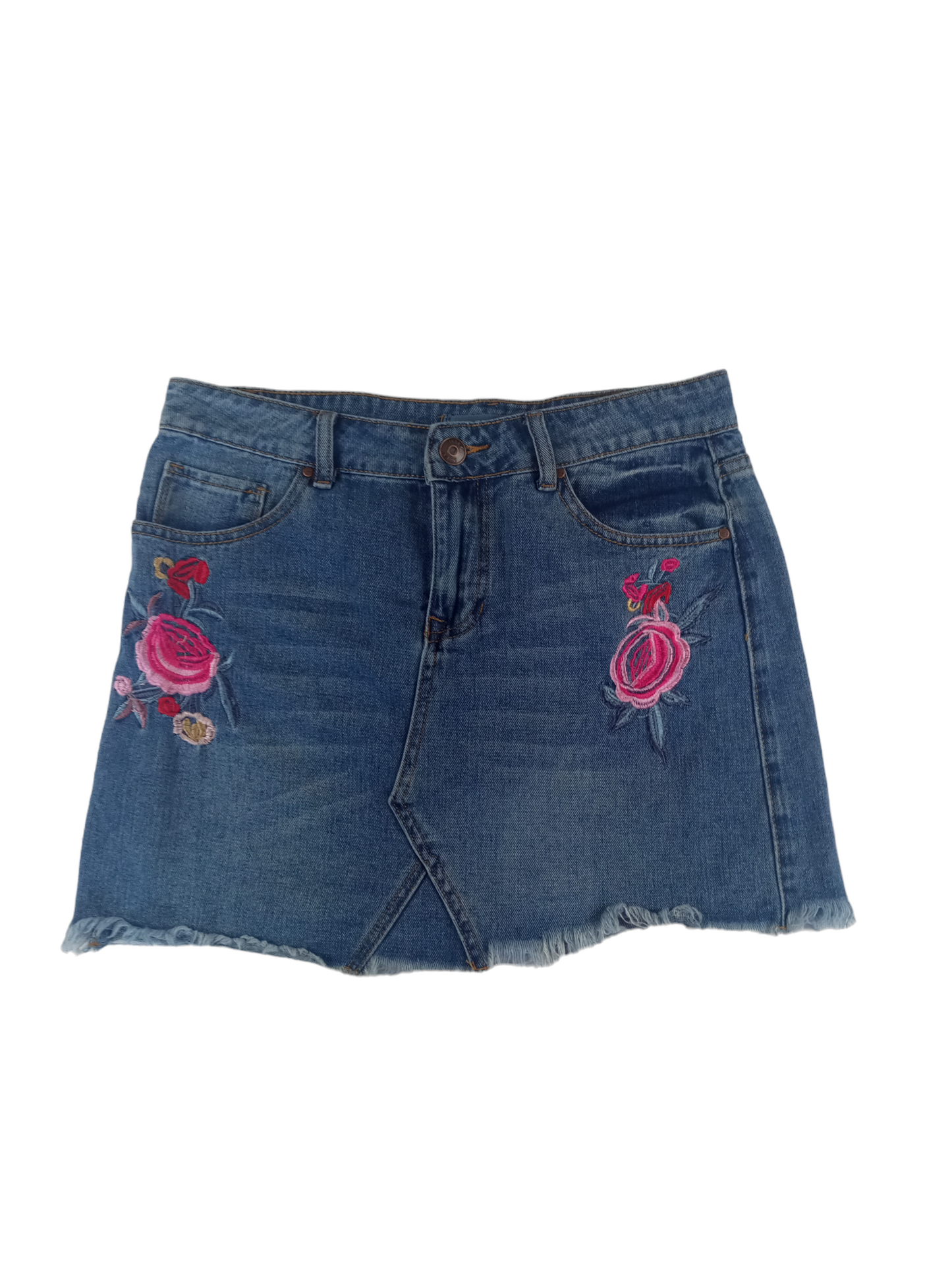 Falda de mezclilla con flores bordadas / Talla S