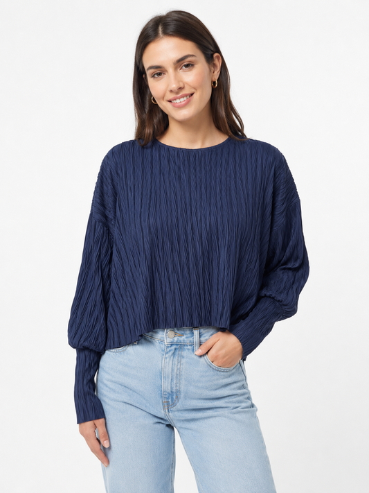 Blusa plisada de manga voluminosa / Talla M