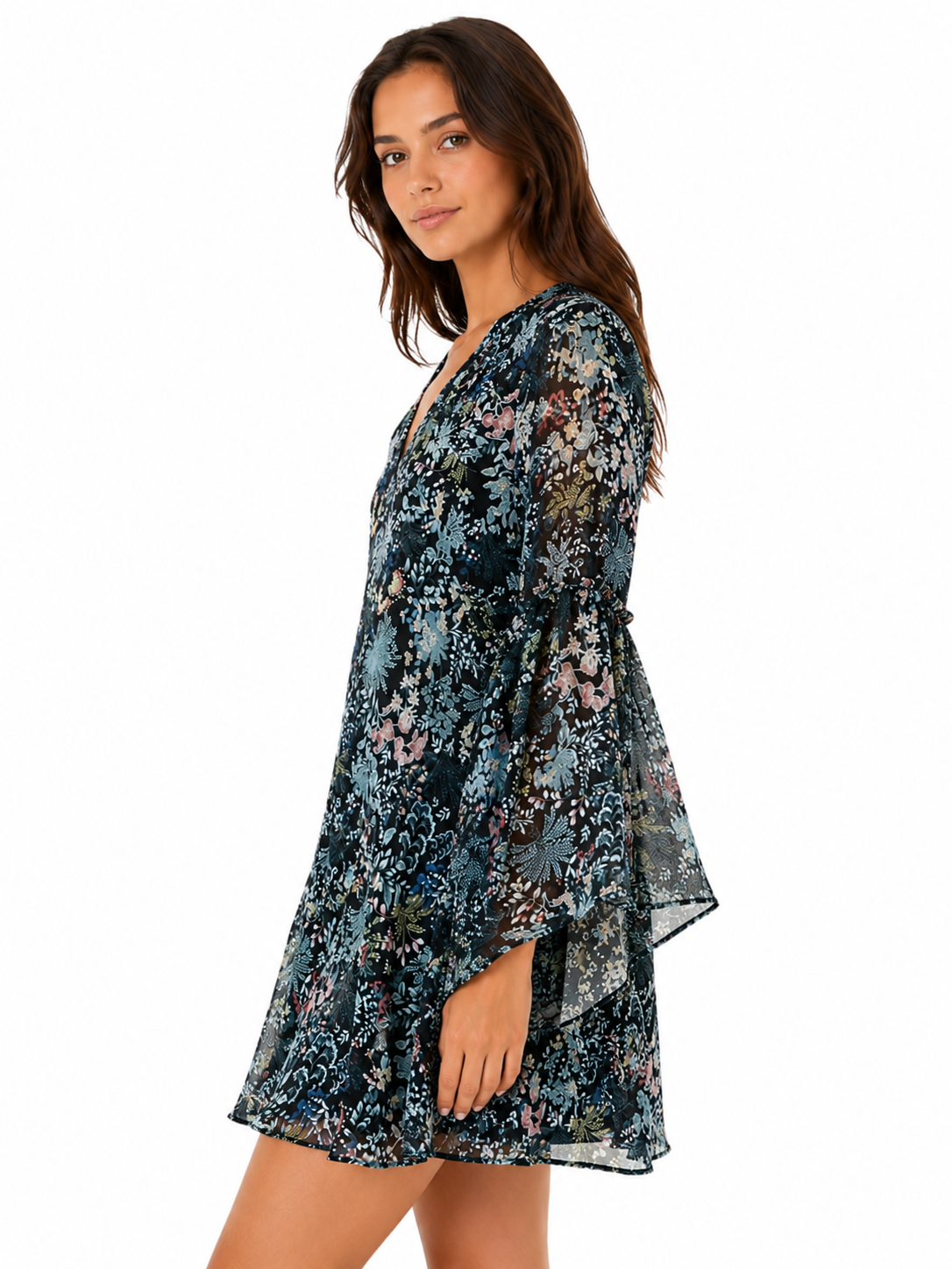 Vestido floreado manga campana / Talla S
