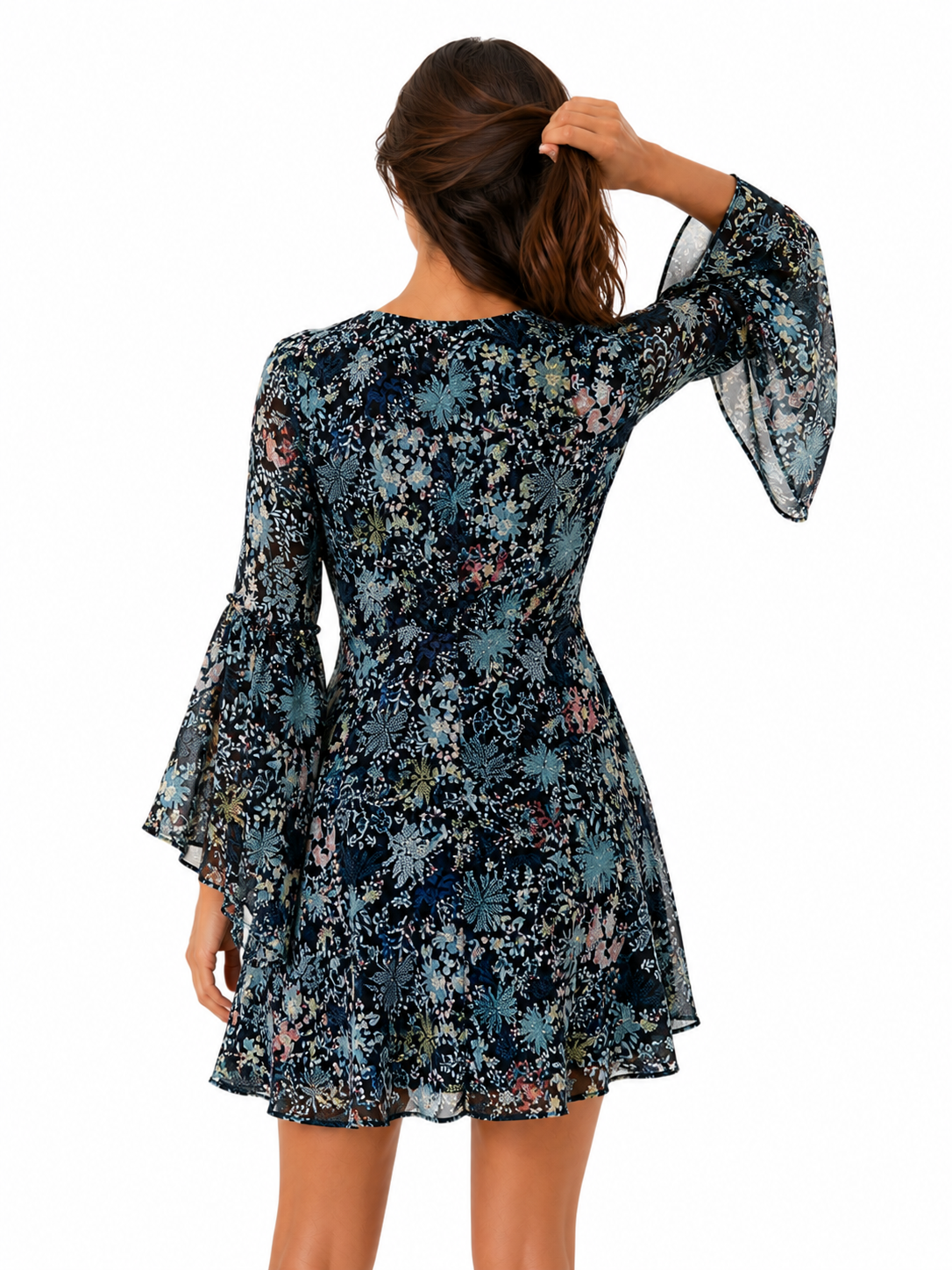 Vestido floreado manga campana / Talla S