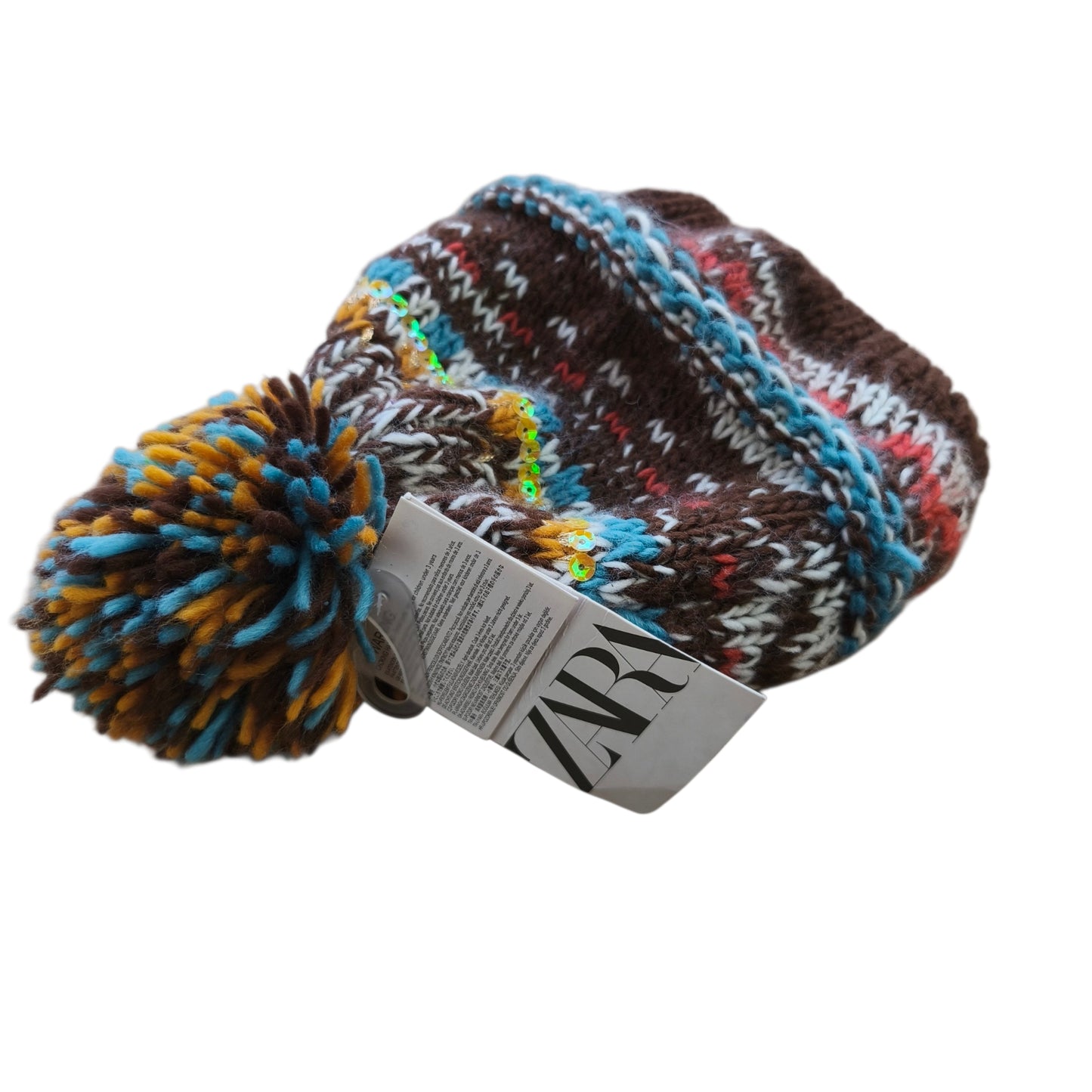 Gorro tejido con pompón multicolor - Zara Kids