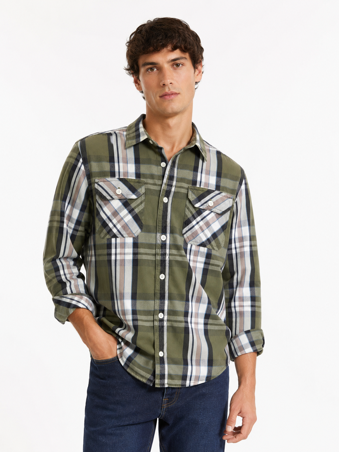 Camisa cuadrillé oliva / Talla S