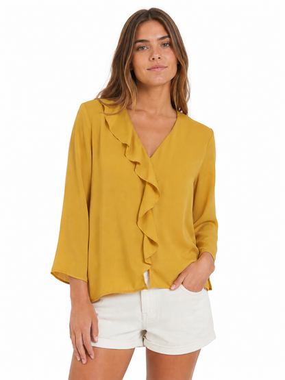 Blusa mostaza con vuelos / Talla L