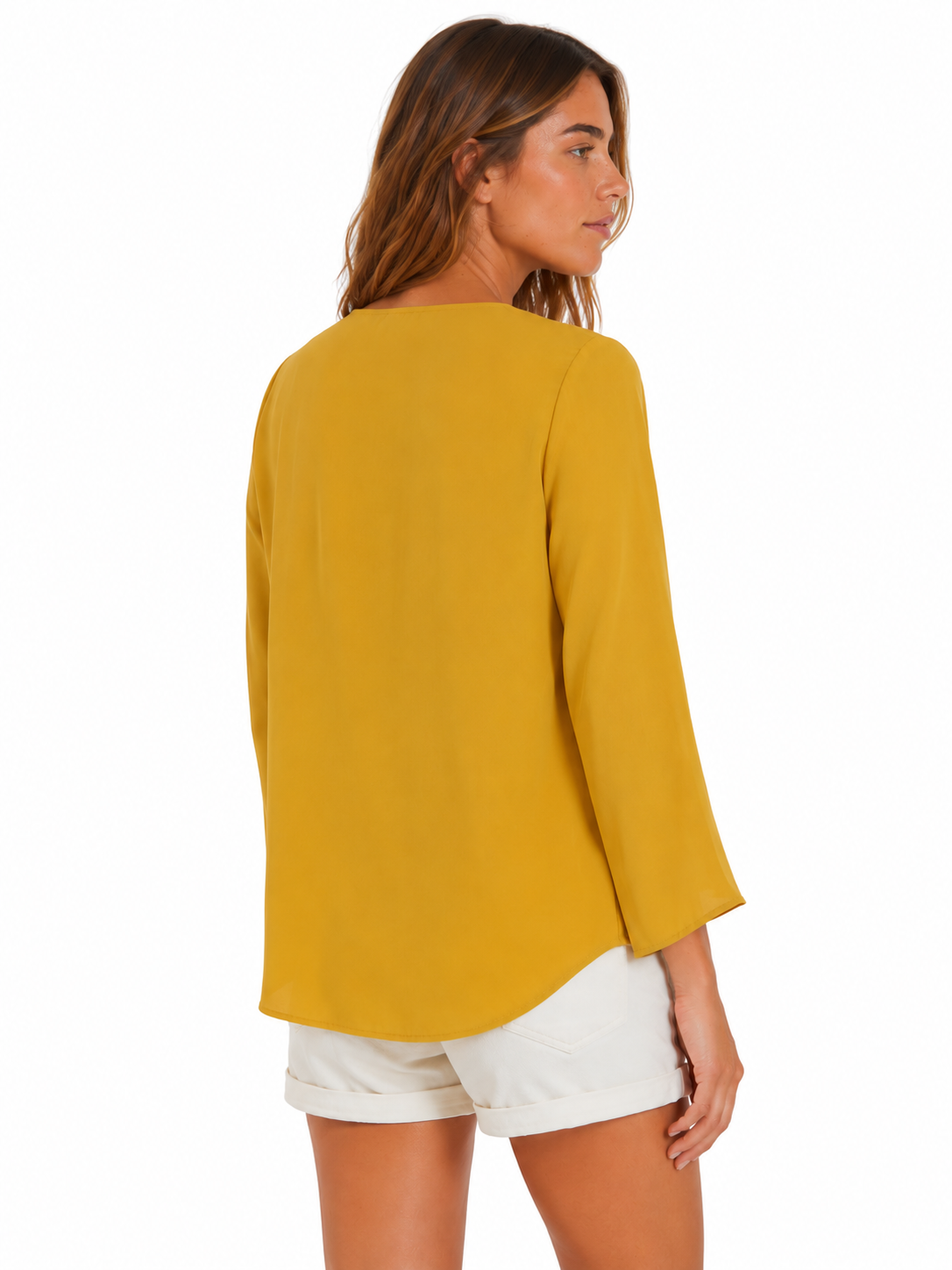 Blusa mostaza con vuelos / Talla L