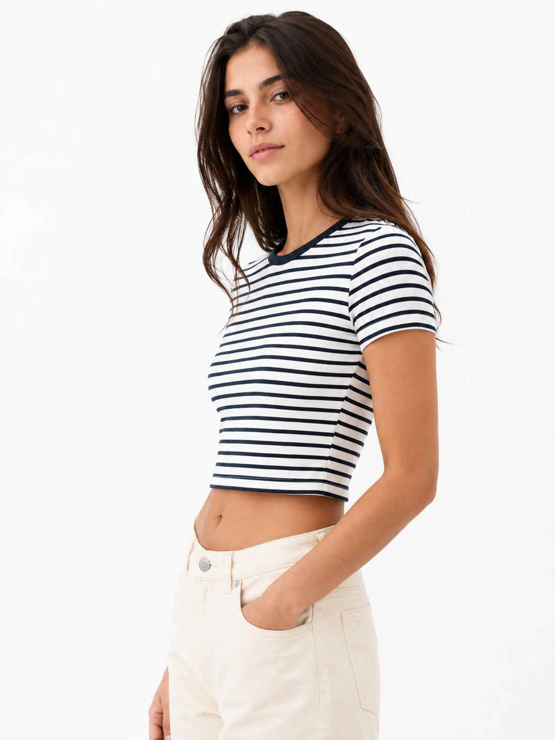 Polera Cropped Rayada Marinera / Talla S