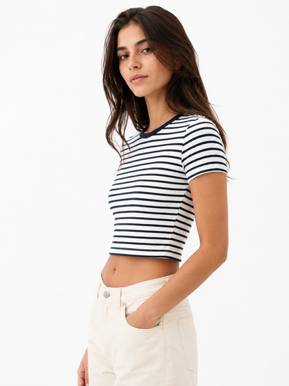 Polera Cropped Rayada Marinera / Talla S