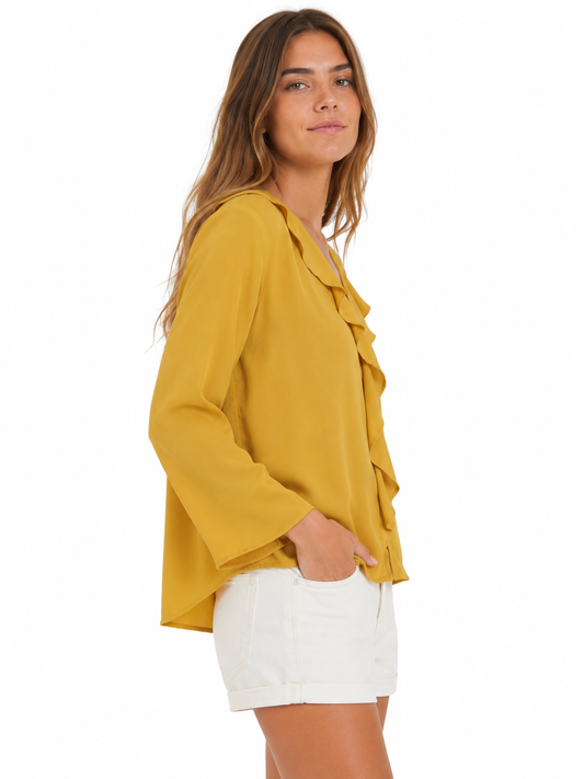 Blusa mostaza con vuelos / Talla L