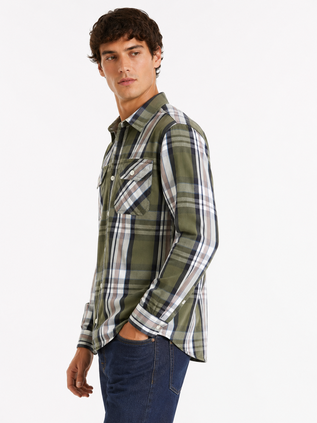Camisa cuadrillé oliva / Talla S