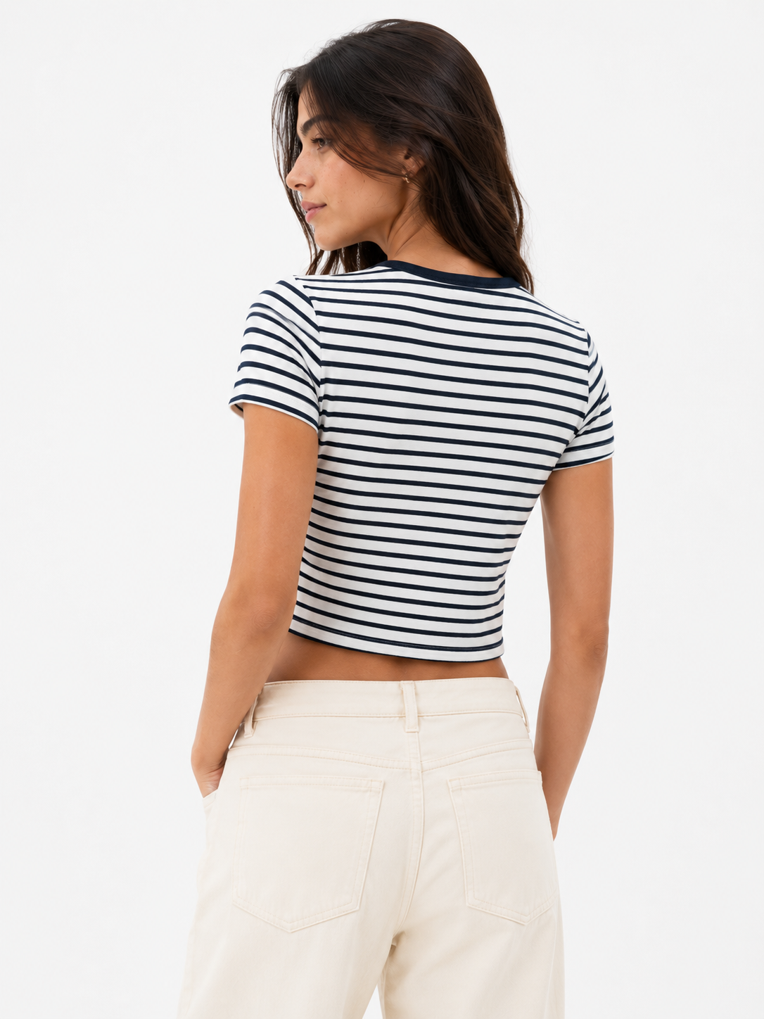 Polera Cropped Rayada Marinera / Talla S