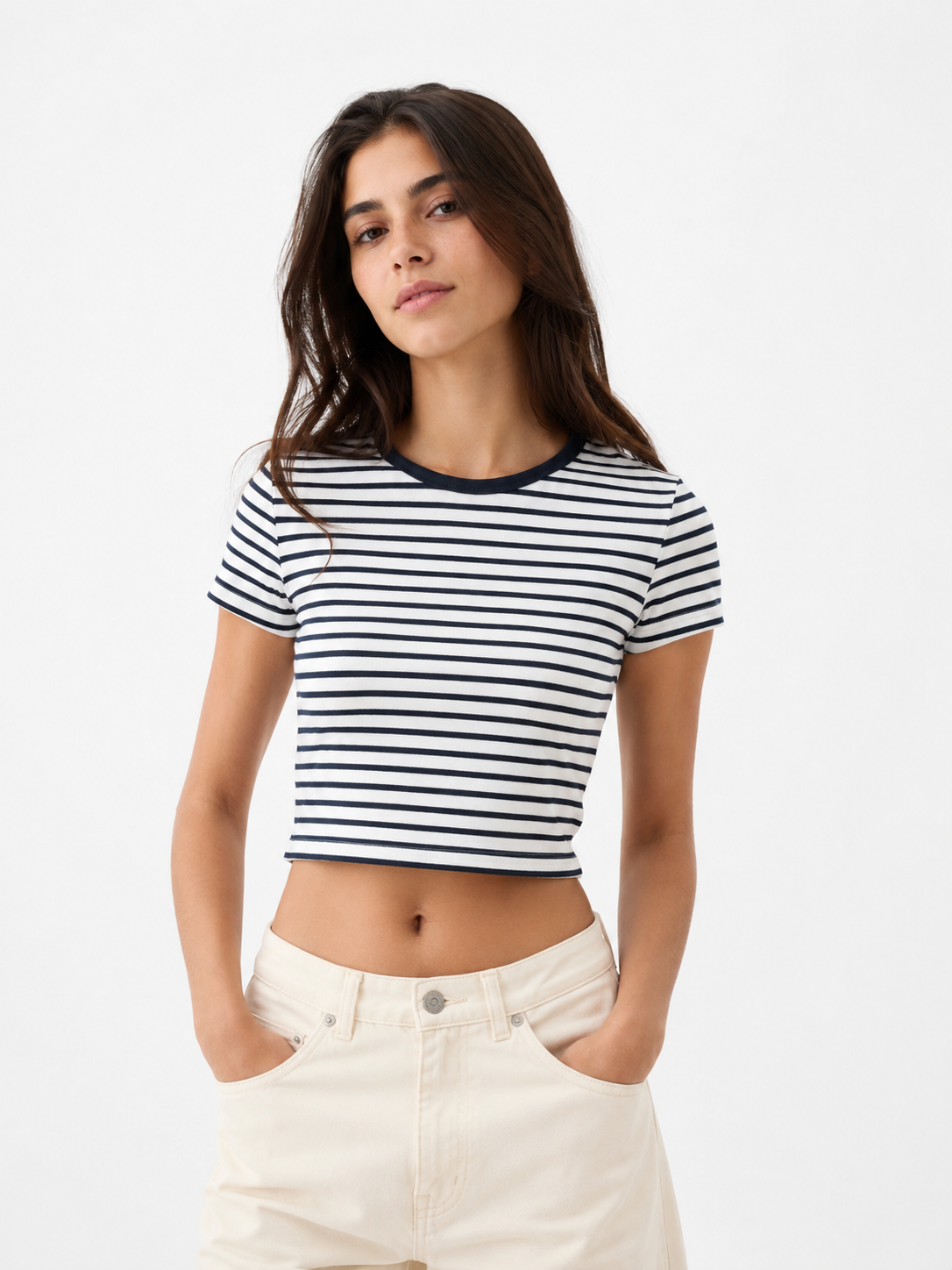 Polera Cropped Rayada Marinera / Talla S