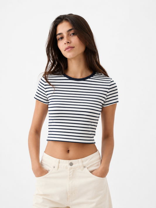 Polera Cropped Rayada Marinera / Talla S